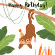 Brown Monkey On A Tree Happy Birthday Confetti-exploding Greetings Card