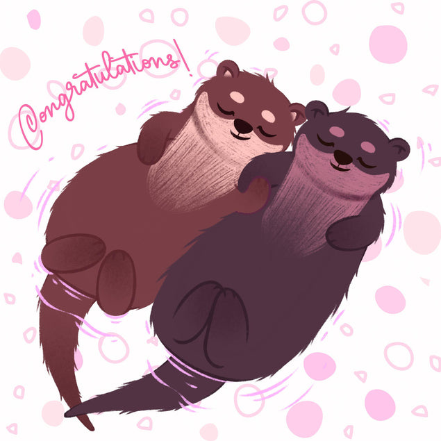 Congratulations Otter Couple Confetti-exploding Greetings Card