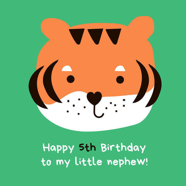 Cute Little Tiger Happy 5th Birthday Nephew Confetti-exploding Greetings Card