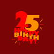 Red and Yellow Happy 25th Birthday Confetti-exploding Greetings Card