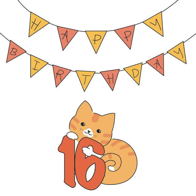 Birthday Cat 16 Confetti-exploding Greetings Card