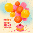 Happy 65th Anniversary Colourful Balloons And A Cupcake Confetti-exploding Greetings Card