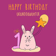 Happy 1st Birthday Granddaughter Cute Pink Rabbit With A Star-Shaped Balloon Confetti-exploding Greetings Card