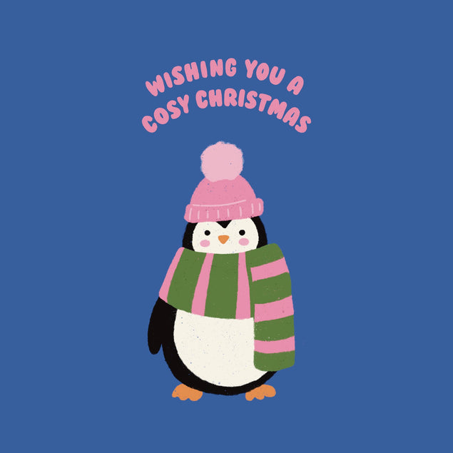 Cute Penguin Cosy Christmas Blue Confetti-exploding Greetings Card