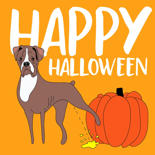 Happy Halloween Bulldog Peeing On A Pumpkin Confetti-exploding Greetings Card