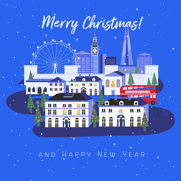 Merry Christmas And Happy New Year Snowy London Confetti-exploding Greetings Card