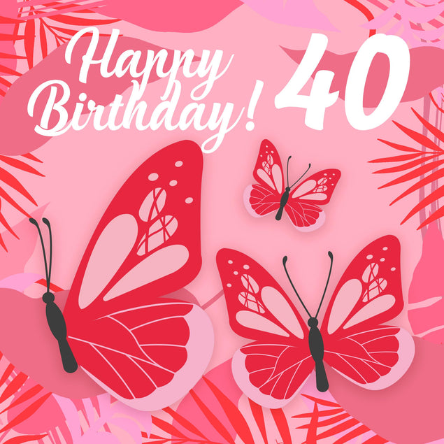 Tropical Pink Butterfly 40th Birthday Confetti-exploding Greetings Card