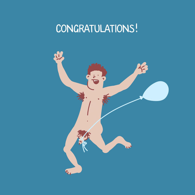 Congratulations Naked Guy With Balloon Confetti-exploding Greetings Card