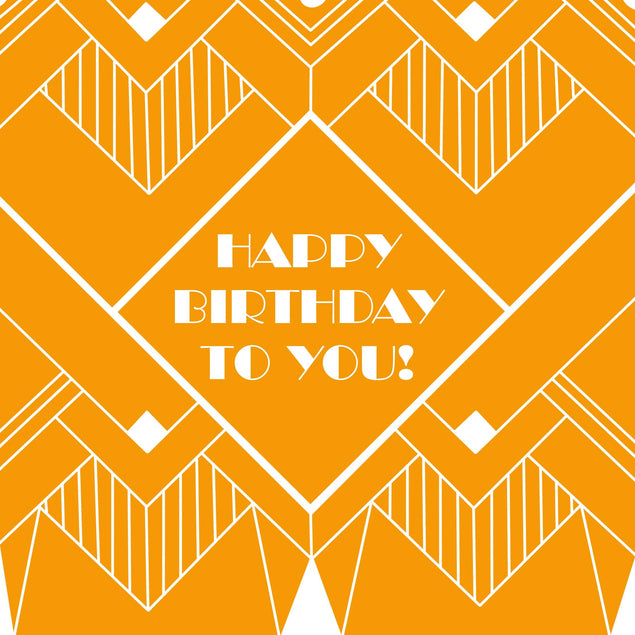 Orange Art Deco Happy Birthday Confetti-exploding Greetings Card