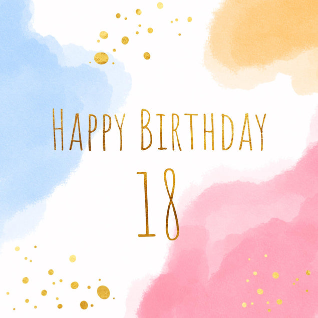 Golden Letters Cute Watercolor Clouds Happy 18th Birthday Confetti-exploding Greetings Card