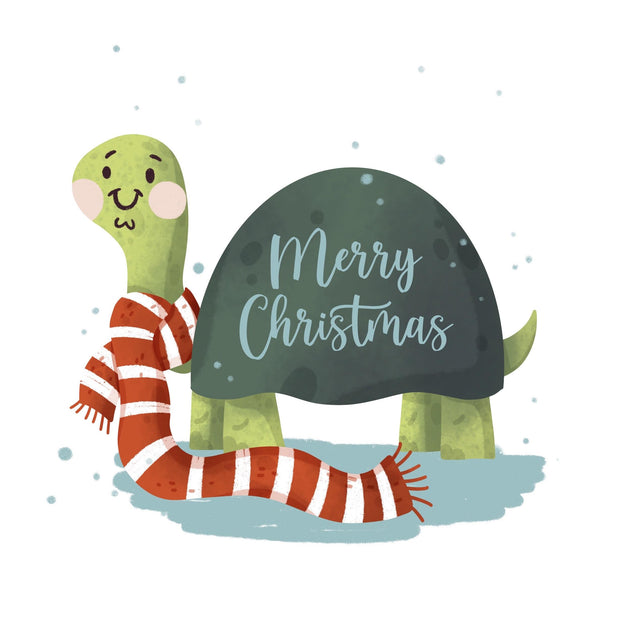 Merry Christmas Cute Turtle Wearing A Scarf Confetti-exploding Greetings Card