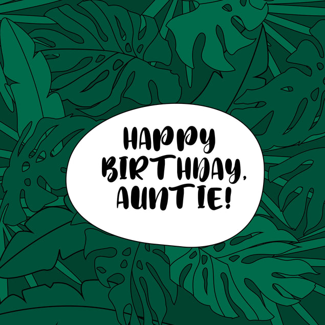 Happy Birthday Auntie Green Tropical Leaves Confetti-exploding Greetings Card