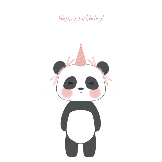 Cute Panda In Pink Party Hat Happy Birthday Confetti-exploding Greetings Card