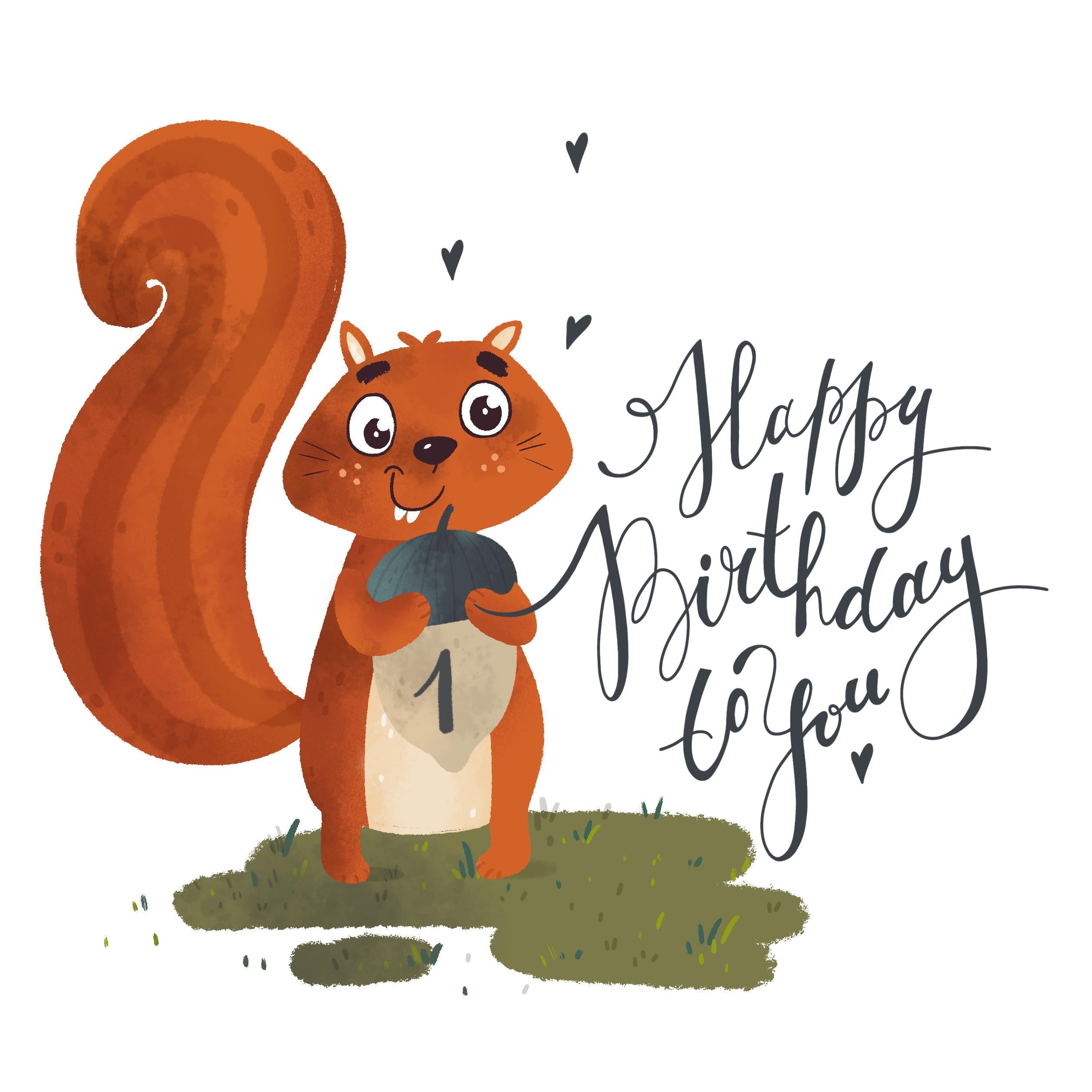 Happy 1st Birthday Cute Squirrel Holding An Acorn Confetti-exploding G ...