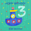 Cute Little Boat Happy 3rd Birthday Brother Confetti-exploding Greetings Card