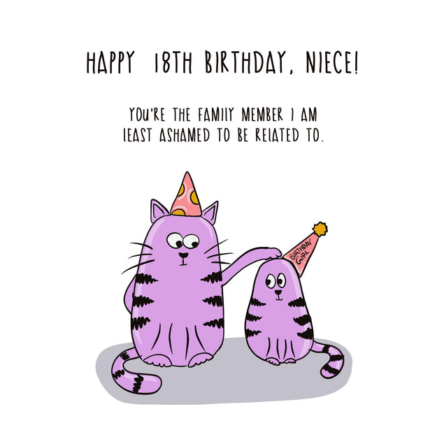 Happy 18th Birthday Niece Purple Cats Confetti-exploding Greetings Card