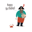 Happy Birthday One-Eyed Pirate And A Crab Confetti-exploding Greetings Card