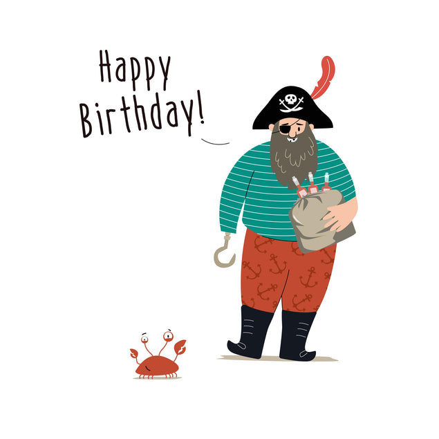 Happy Birthday One-Eyed Pirate And A Crab Confetti-exploding Greetings Card