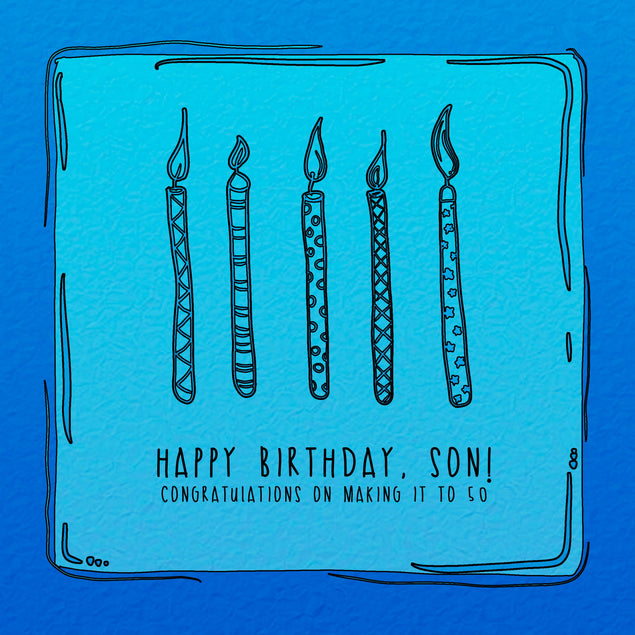 Blue Candles Happy 50th Birthday Son Confetti-exploding Greetings Card