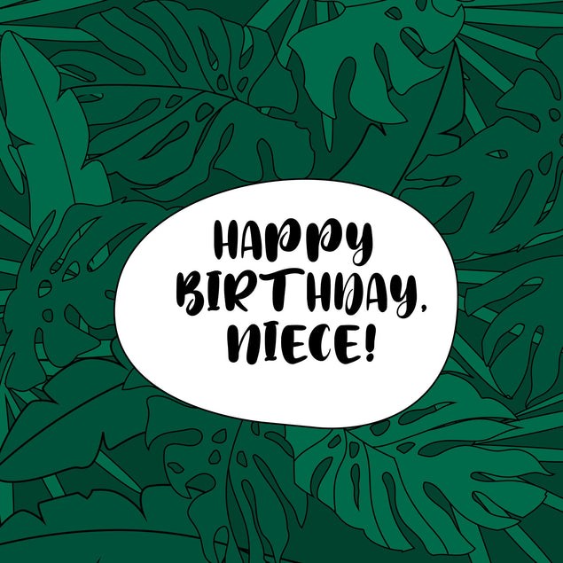 Happy Birthday Niece Green Tropical Leaves Confetti-exploding Greetings Card