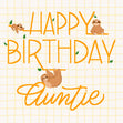 Happy Birthday Auntie Sloths Hanging On Letters Confetti-exploding Greetings Card