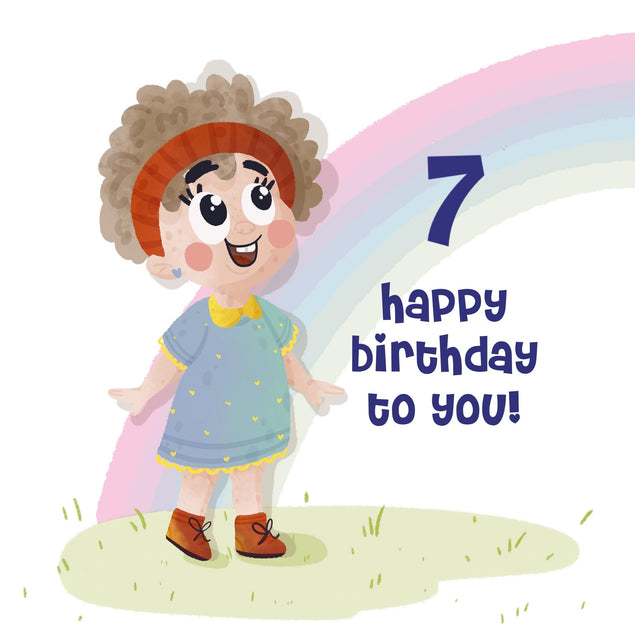 Cute Curly Girl Happy 7th Birthday Confetti-exploding Greetings Card