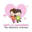 Cute Couple Happy 3rd Anniversary Confetti-exploding Greetings Card