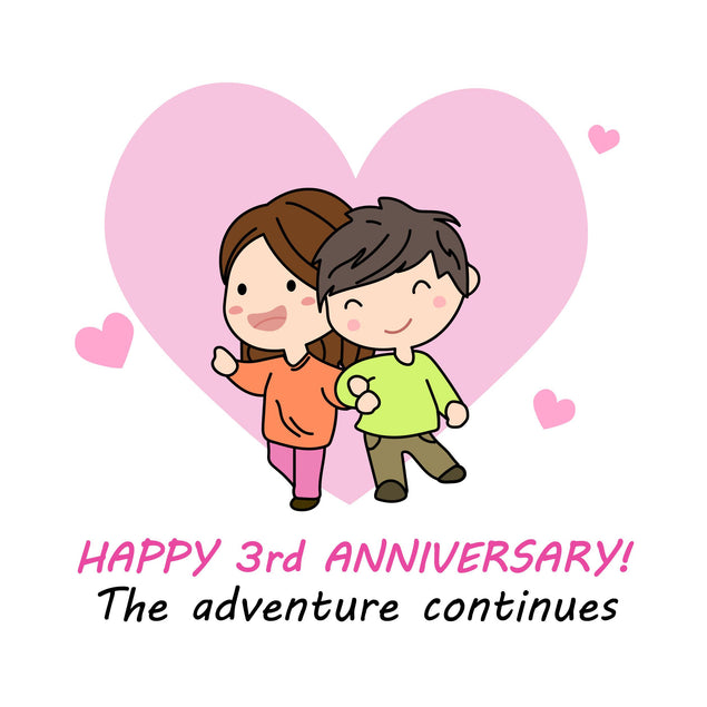 Cute Couple Happy 3rd Anniversary Confetti-exploding Greetings Card