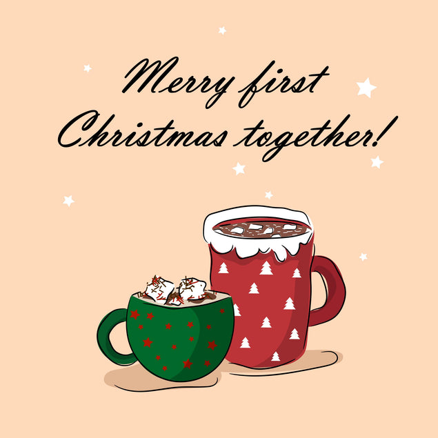 Merry First Christmas Together Cocoa With Marshmallows Confetti-exploding Greetings Card