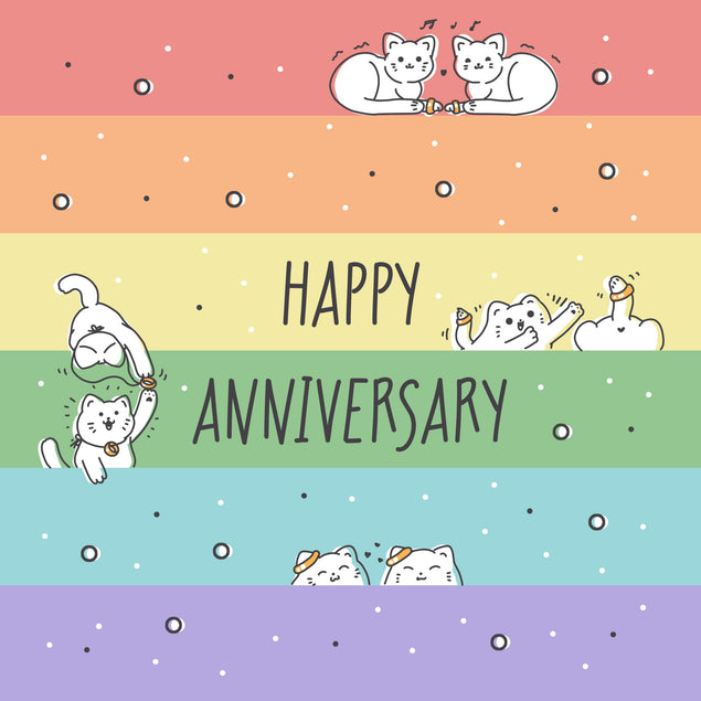 Happy Anniversary LGBTQ+ Kittens And Rings Confetti-exploding Greetings Card