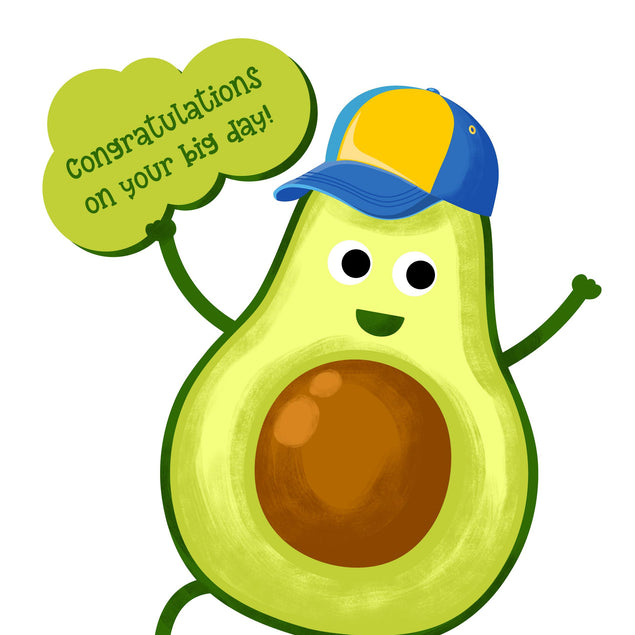 Congratulations On Your Big Day Avocado Wearing A Cap Confetti-exploding Greetings Card