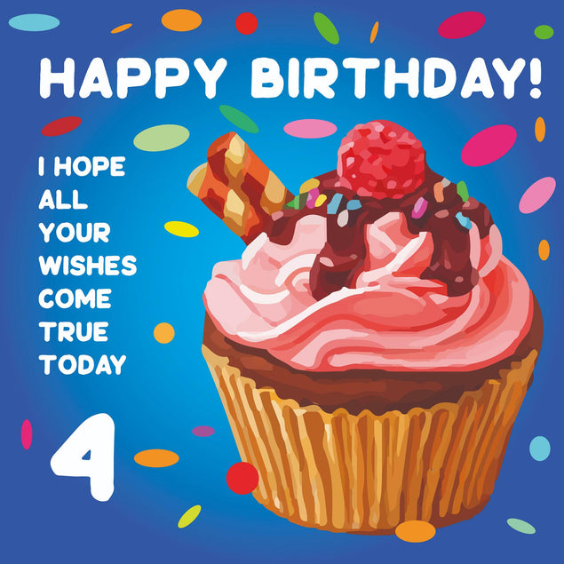 Happy 4th Birthday Cupcake Confetti-exploding Greetings Card