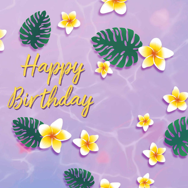 Happy Birthday Tropical Flowers And Leaves Lilac Confetti-exploding Greetings Card