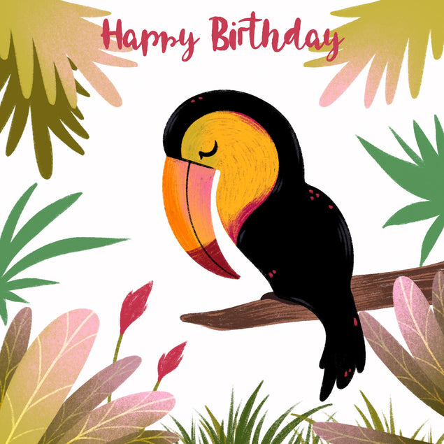 Exotic Bird Happy Birthday Confetti-exploding Greetings Card