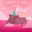 Festive Hippo Happy 60th Birthday My Love Confetti-exploding Greetings Card