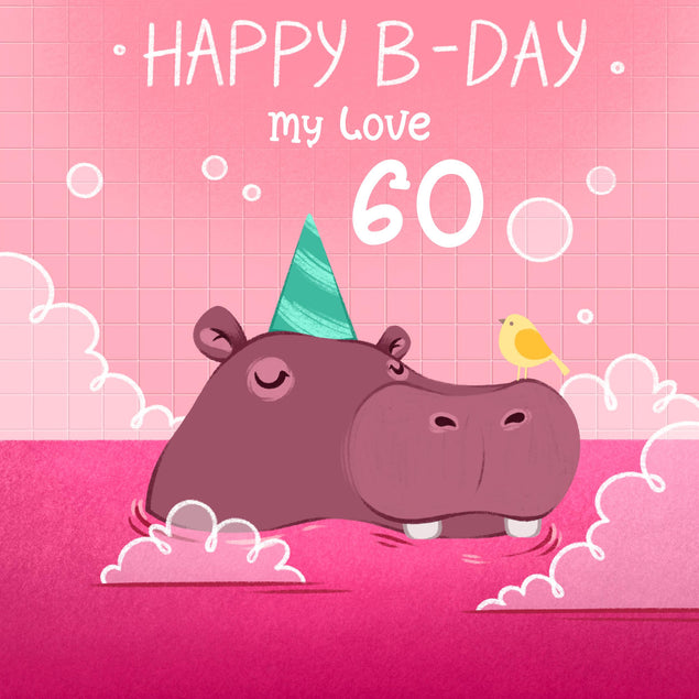 Festive Hippo Happy 60th Birthday My Love Confetti-exploding Greetings Card