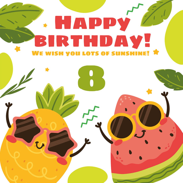 Shining Pineapple And Watermelon Happy 8th Birthday Confetti-exploding Greetings Card