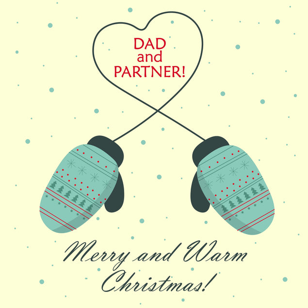Merry And Warm Christmas Dad And Partner Green Mittens Confetti-exploding Greetings Card