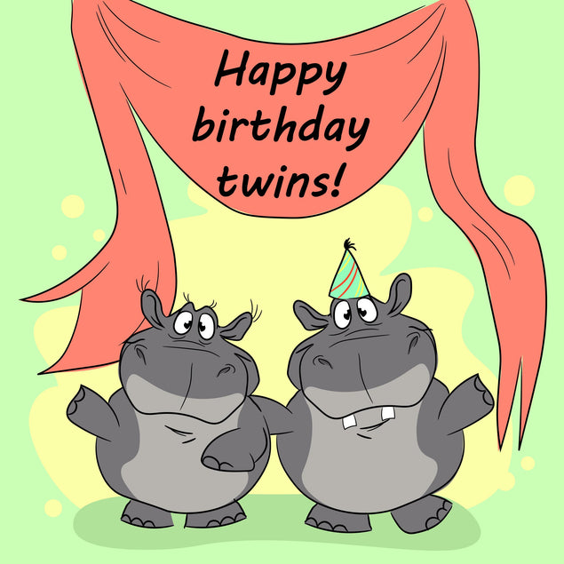 Happy Birthday Twins Cute Hippos Confetti-exploding Greetings Card