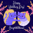 Happy Wedding Day Congratulations Cute Blue Cats Confetti-exploding Greetings Card