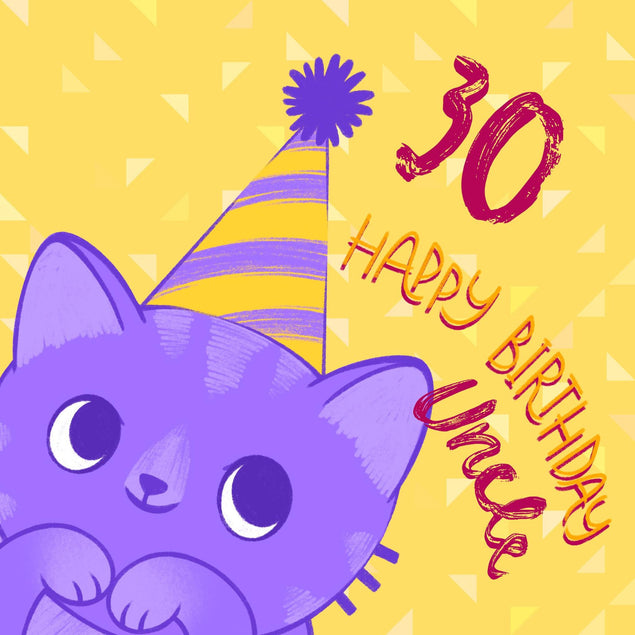 Happy 30th Birthday Cute Cat Uncle Confetti-exploding Greetings Card