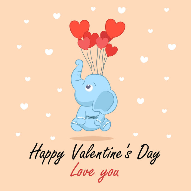 Baby Elephant With Balloons Valentine's Day Confetti-exploding Greetings Card