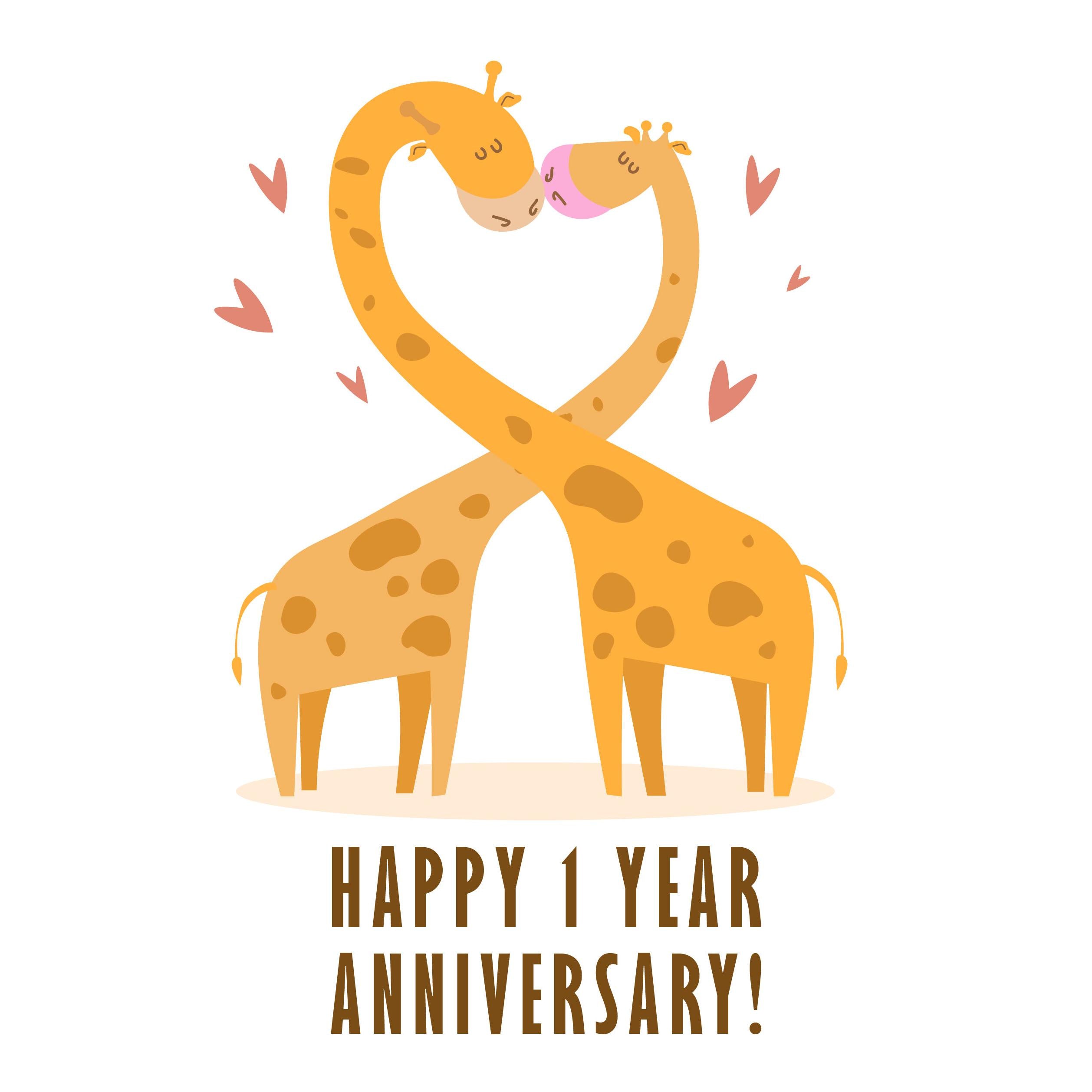 Kissing Giraffes Happy 1st Anniversary Confetti-exploding Greetings Ca ...