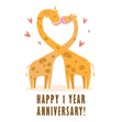 Kissing Giraffes Happy 1st Anniversary Confetti-exploding Greetings Card