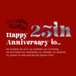 Red Background Happy 25th Anniversary To My Husband Confetti-exploding Greetings Card