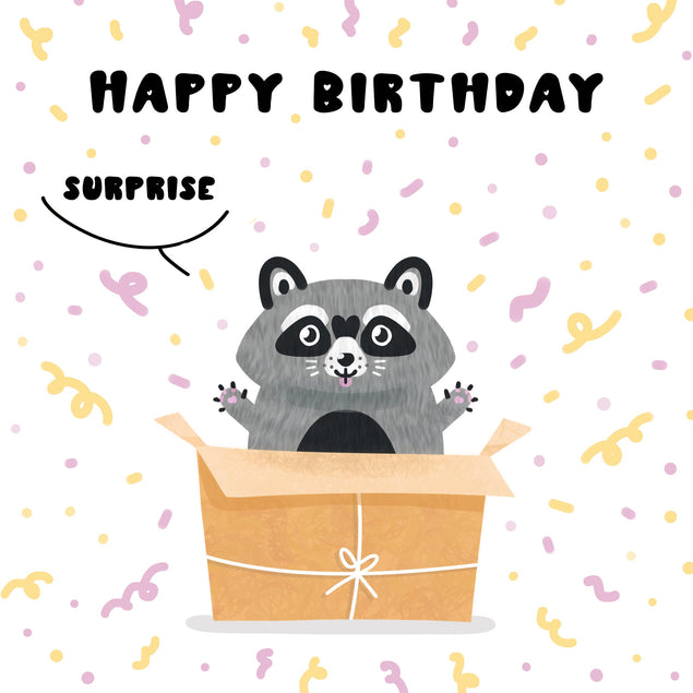 Happy Birthday Surprise Racoon Confetti-exploding Greetings Card