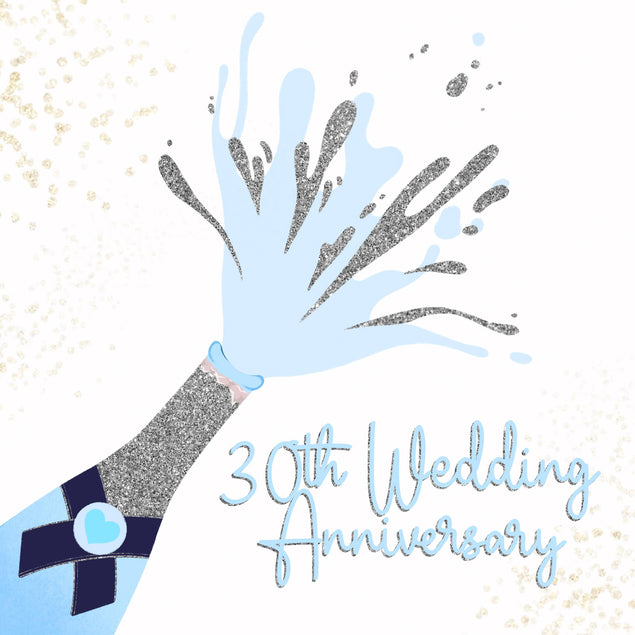 Happy 30th Wedding Anniversary Blue Champagne Confetti-exploding Greetings Card