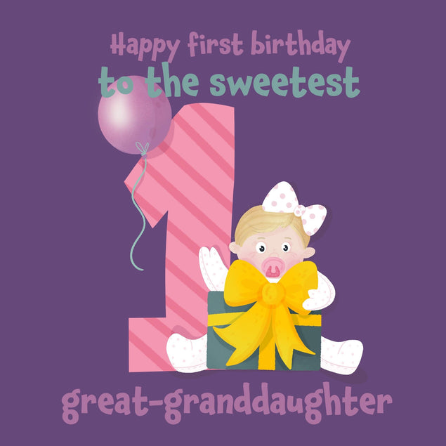 Happy 1st Birthday The Sweetest Graddaughter Baby And A Gift Confetti-exploding Greetings Card