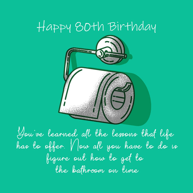 Bathroom Happy 80th Birthday Green Confetti-exploding Greetings Card