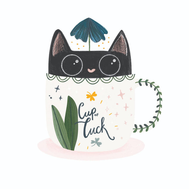 Lucky Cat In A Cup Confetti-exploding Greetings Card